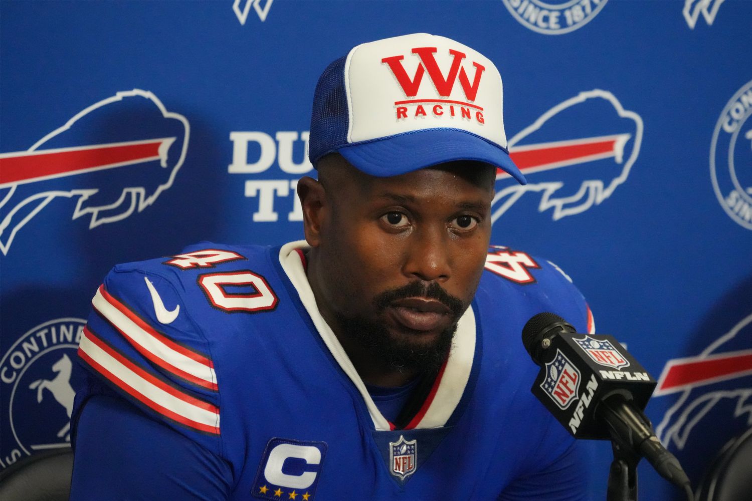 Von Miller during a postgame press conference.